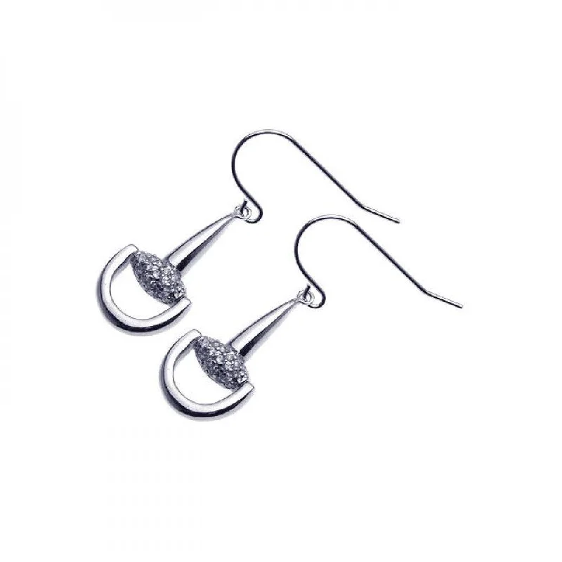 Ladies earrings heart shapes-Clearance-Silver 925 Rhodium Plated Cluster CZ Shovel Dangling Hook Earrings - STE00302