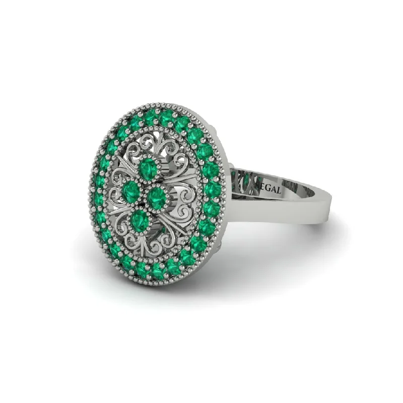 Ladies engagement rings romantic styles-Emerald Vintage Victorian Floral Halo Engagement Ring - Nina No. 21