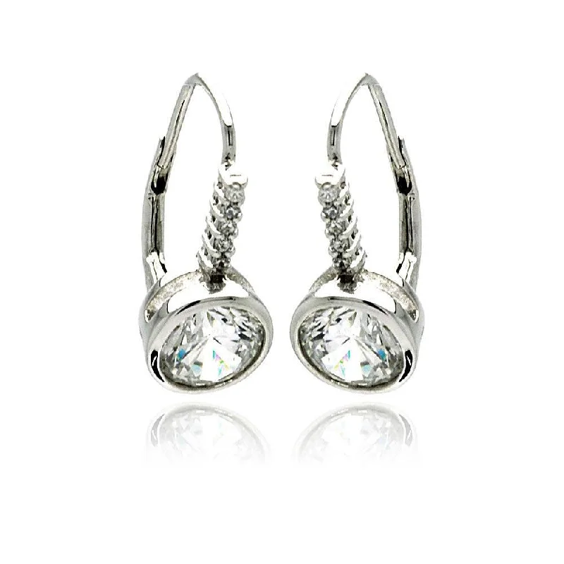 Ladies earrings sentimental value-Silver 925 Rhodium Plated Round Channel CZ Lever Back Earrings - BGE00190