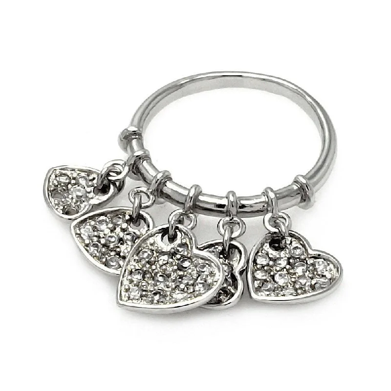 Ladies rings party wear-Clearance-Silver 925 Rhodium Plated Multi Dangling CZ Heart Ring - STR00187