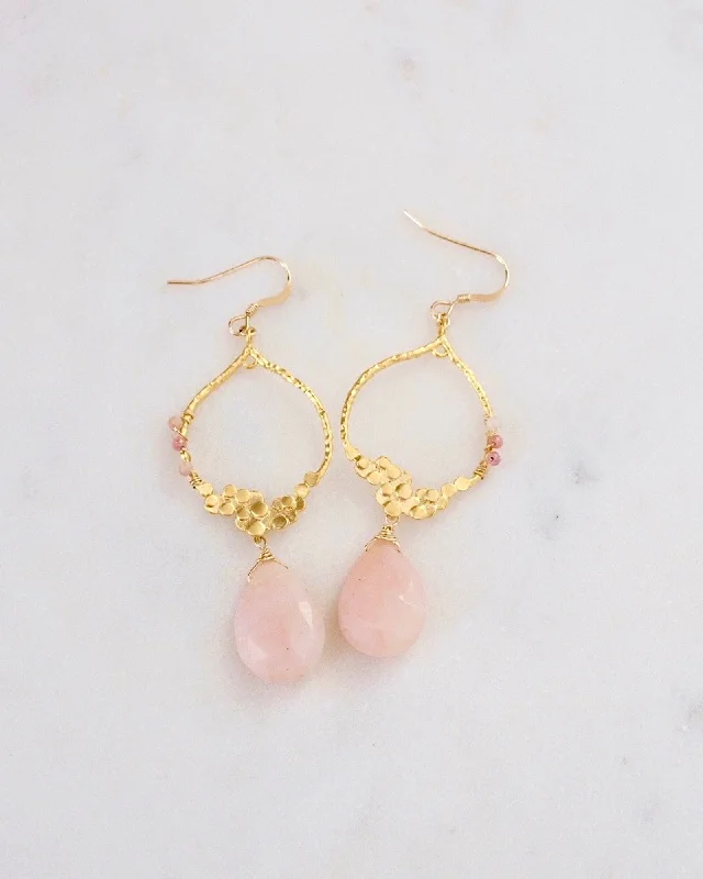 Ladies earrings modern appeal-Pink Opal Chandelier Earrings