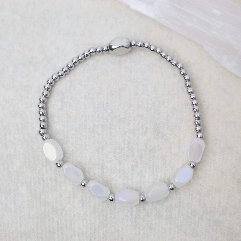 Ladies bracelets natural stones-Meet Me Half Way Pop Of Color Bracelet in White Cap & Stainless Steel