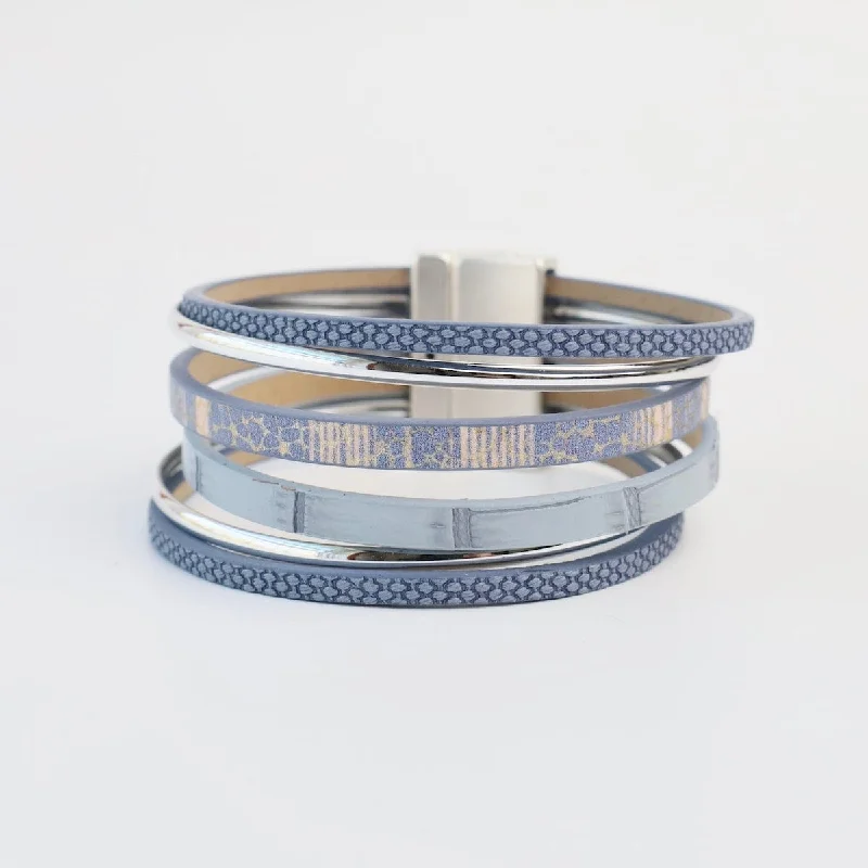 Ladies bracelets engraved names-Matte Silver Blue Print Bracelet