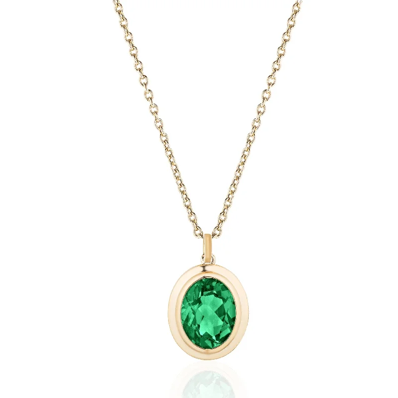 Ladies necklaces collectible items-Oval Emerald Pendant Necklace