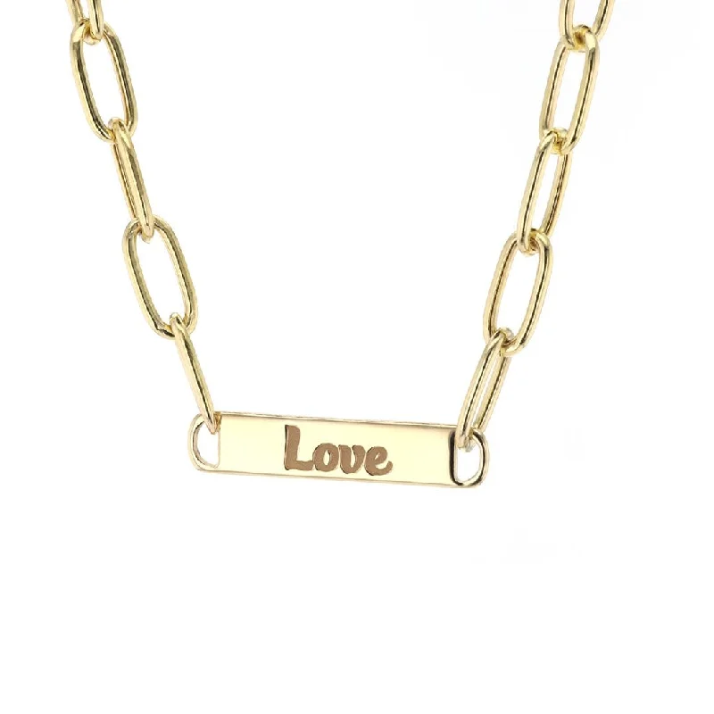 Ladies necklaces minimalist looks-Love Bar Paper Clip Necklace