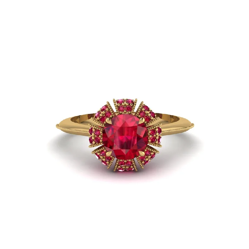 Ladies engagement rings boho charm-Ruby Crown Halo Engagement Ring - Annie No. 55