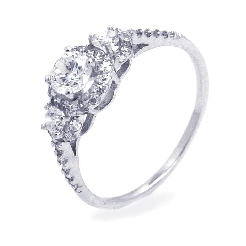 Ladies rings discount offers-Silver 925 Rhodium Plated CZ Past Present Future Ring - STR00652