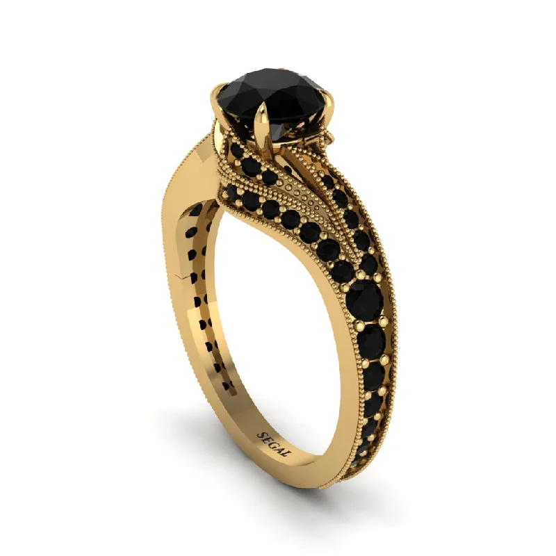 Ladies engagement rings Valentine’s Day-Black Diamond 14K Gold Pave Engagement Ring - Magnolia No. 37