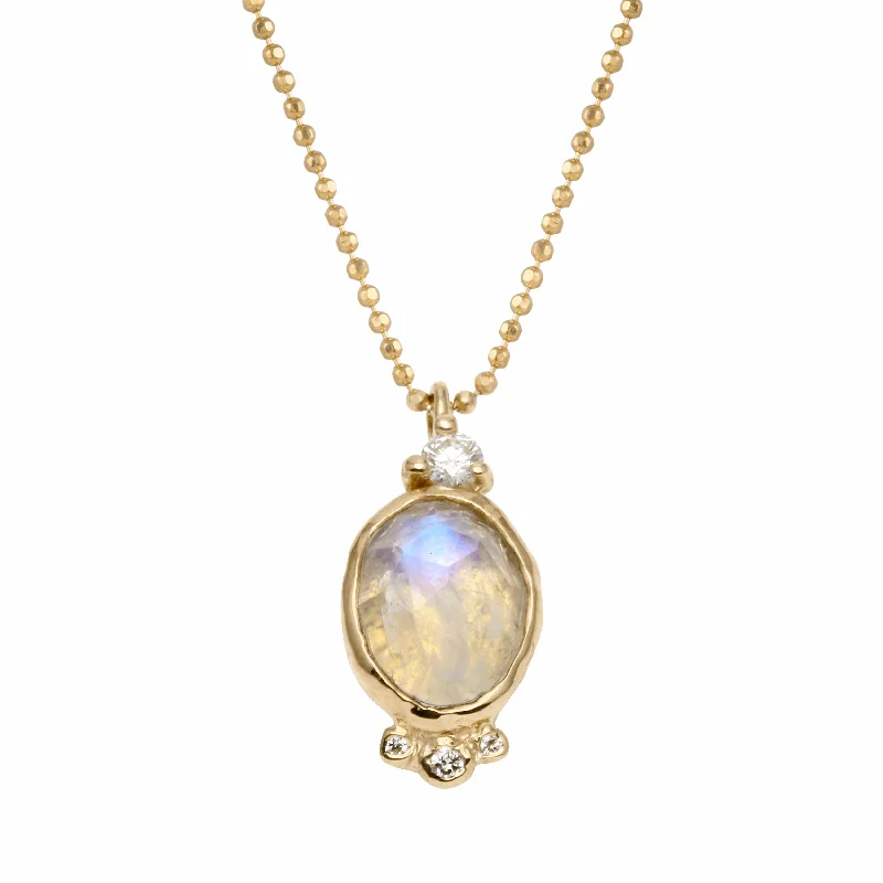 Ladies necklaces natural gems-Oval Moonstone Necklace with Diamonds