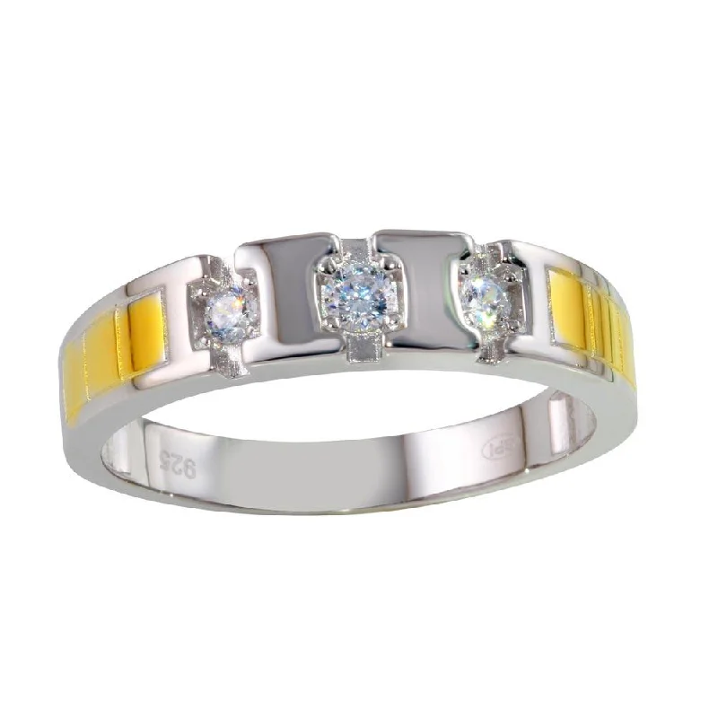 Ladies rings friendship rings-Two-Tone 925 Sterling Silver Ring with CZ - GMR00263RG