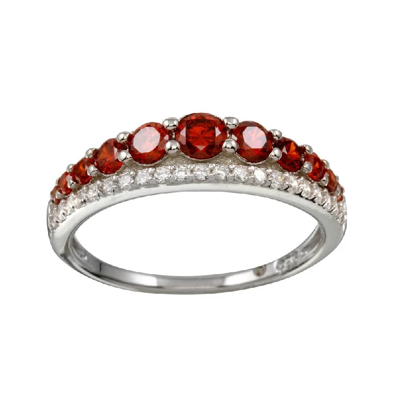 Ladies rings hypoallergenic-Rhodium Plated 925 Sterling Silver Red and Clear CZ Stones Ring - BGR01175RED