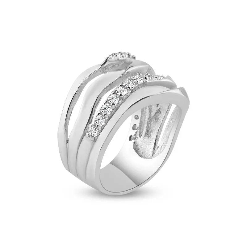 Ladies rings European flair-Silver 925 Rhodium Plated Alternating CZ Ring - STR00349