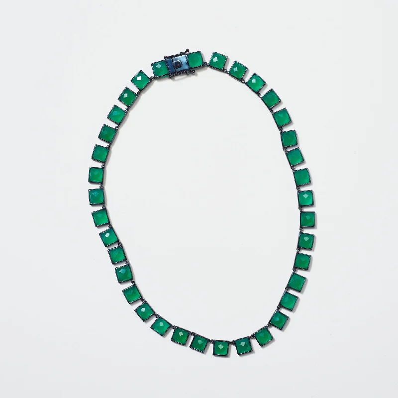 Ladies necklaces latest styles-Large Green Onyx Tile Riviere Necklace