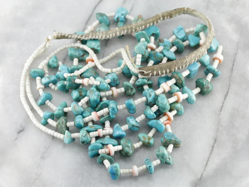 Ladies necklaces silver tones-Native American Turquoise Nugget Necklace