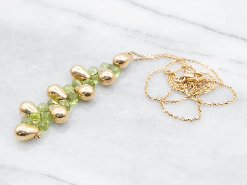 Ladies necklaces latest styles-Briolette Cut Peridot and Gold Cluster Drop Necklace