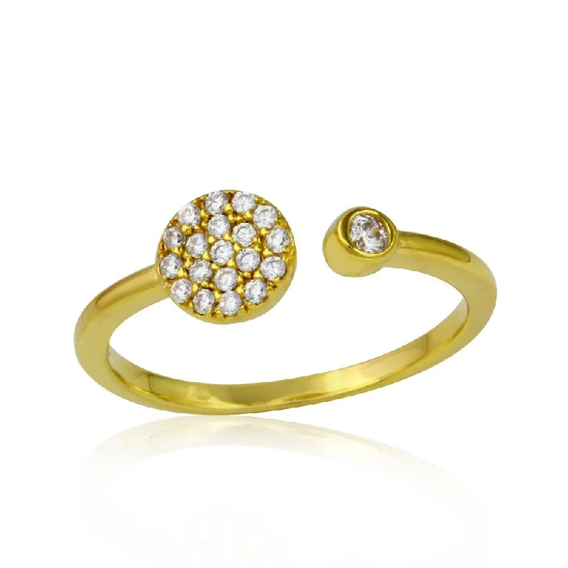 Ladies rings minimalist styles-Gold Plated 925 Sterling Silver Open Ring with Round CZ and CZ Circle - BGR01118GP