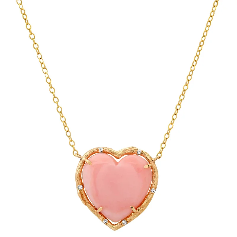 Ladies necklaces ethnic patterns-Pink Opal Heart Necklace