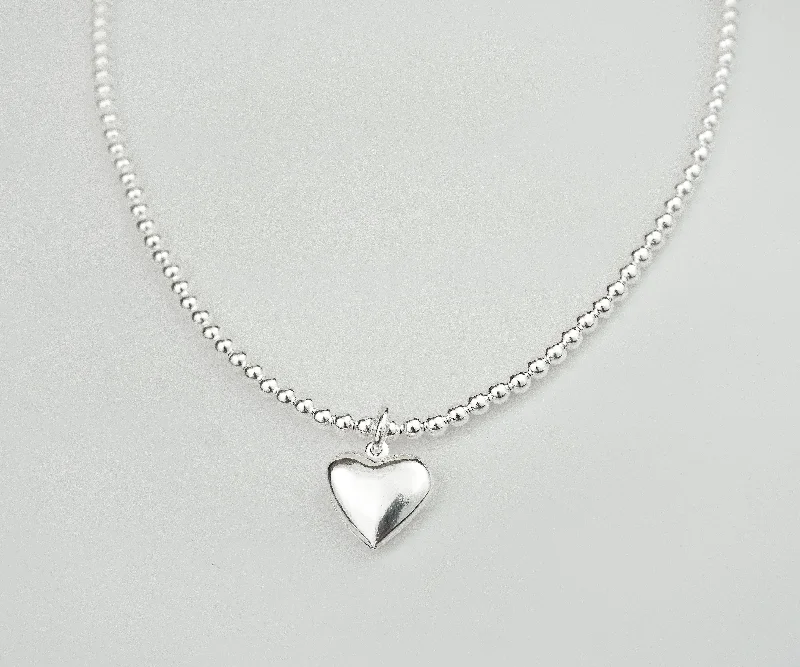 Ladies necklaces gold designs-925 Sterling Silver Stretch No Clasp 3mm Heart Charm Necklace, Sterling Silver Necklace, Necklace