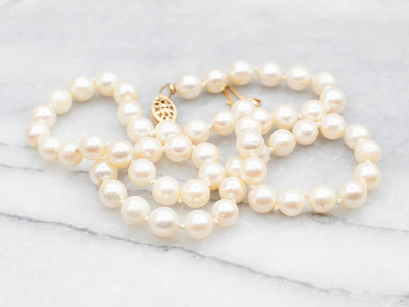 Ladies necklaces white gold-Vintage Gold Fill Saltwater Pearl Necklace