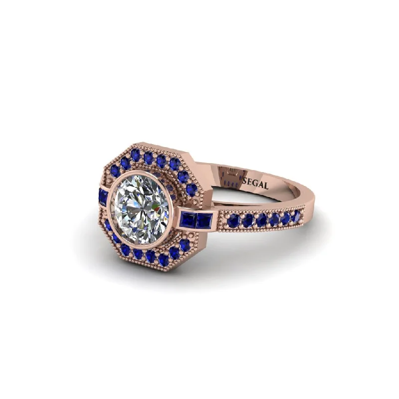 Ladies engagement rings dainty designs-Sapphire Octagon Halo Engagement Ring - Leia No. 62