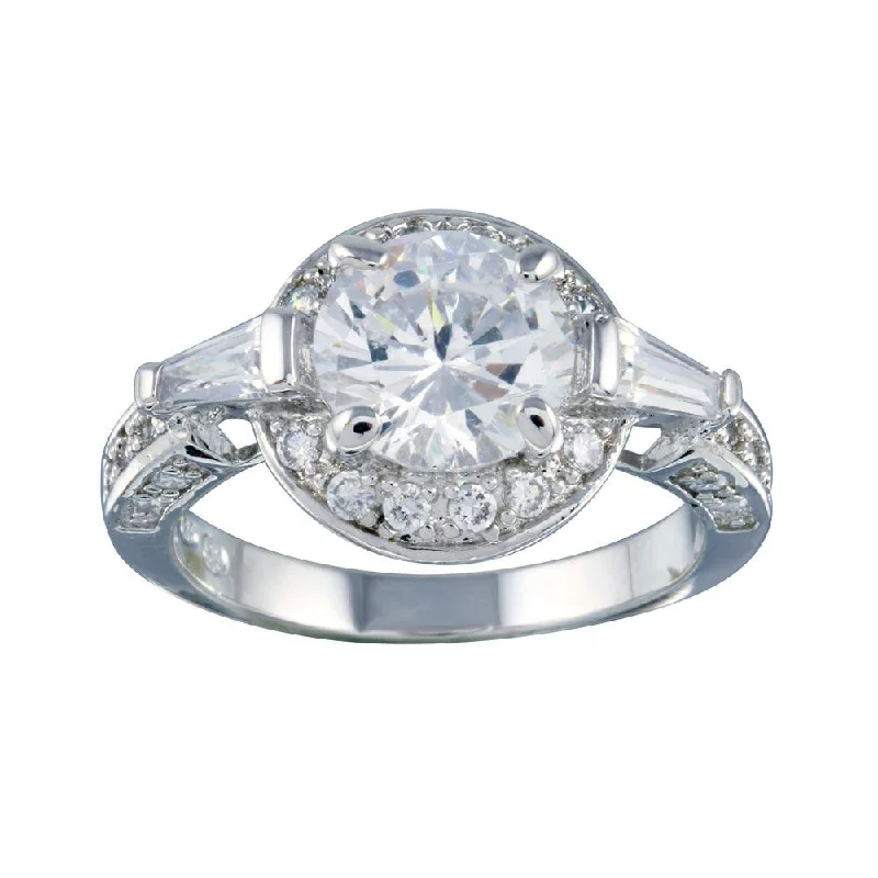 Ladies rings hypoallergenic-Rhodium Plated 925 Sterling Silver Clear CZ Round Bridal Ring - BGR00254