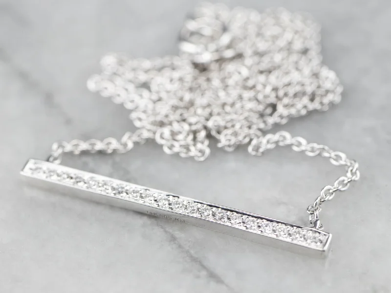 Ladies necklaces mature styles-Sleek White Gold Diamond Bar Necklace