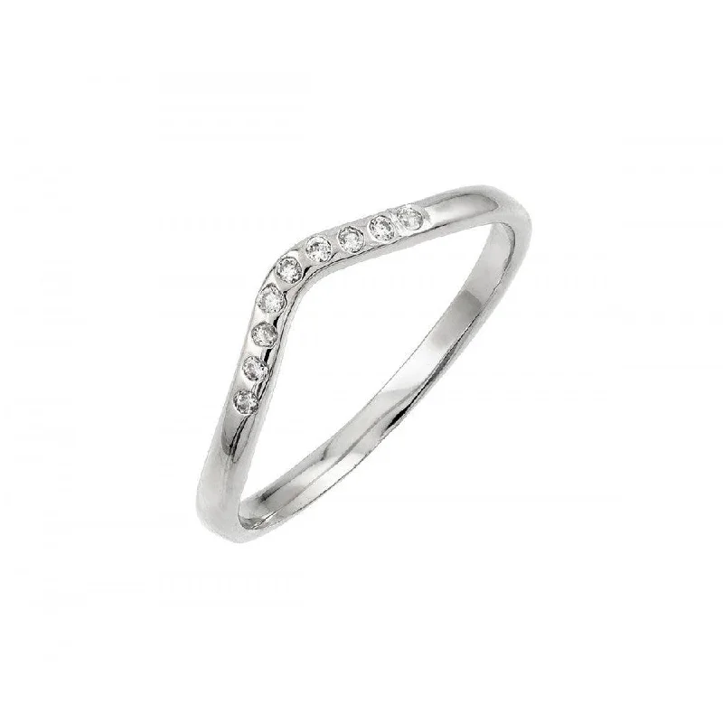 Ladies rings price range-Silver 925 Rhodium Plated Clear CZ Chevron Ring - BGR00880