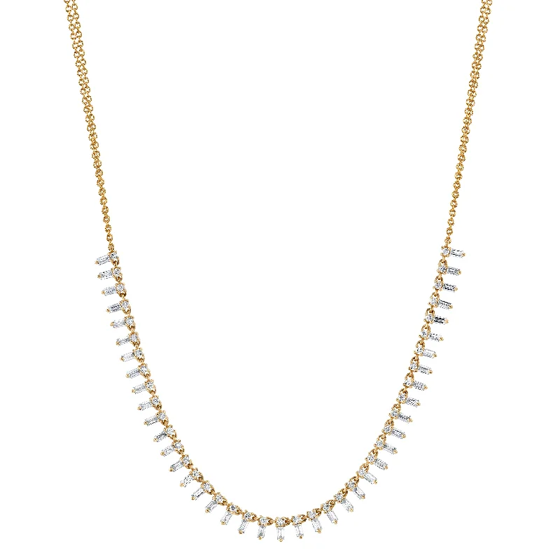 Ladies necklaces investment value-Diamond Baguette Fringe Necklace