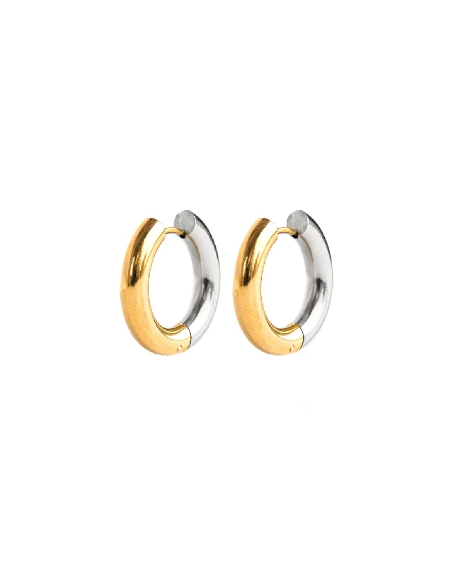 Ladies earrings ruby gems-Hugo Two-Tone Hoop Earrings