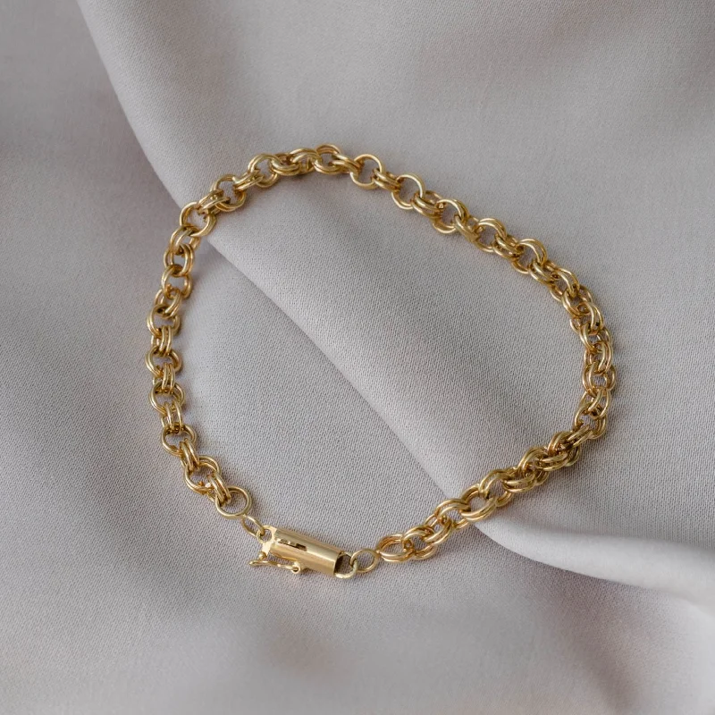 Ladies bracelets Christmas designs-Double Cable Link 14k Gold Bracelet