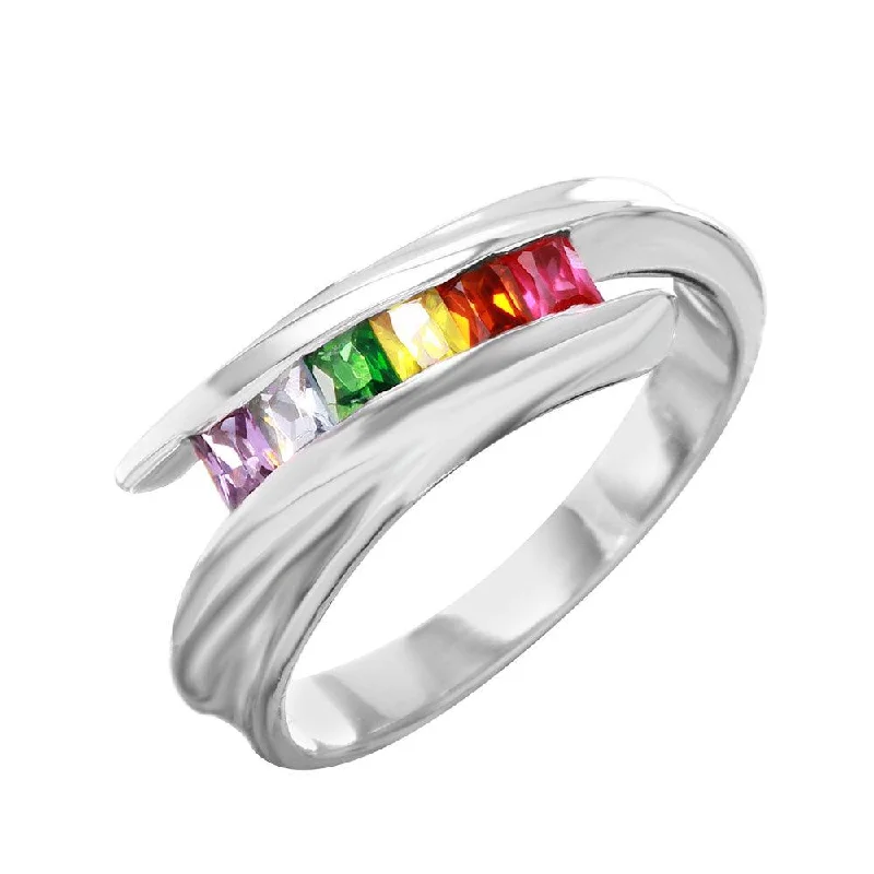 Ladies rings middle finger-Silver 925 Overlapping Ring with Multi-Color CZ Accents - BGR00956