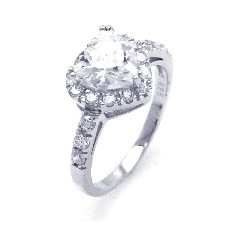 Ladies rings office styles-Silver 925 Rhodium Plated Clear Cluster CZ Heart Bridal Ring - STR00698CLR