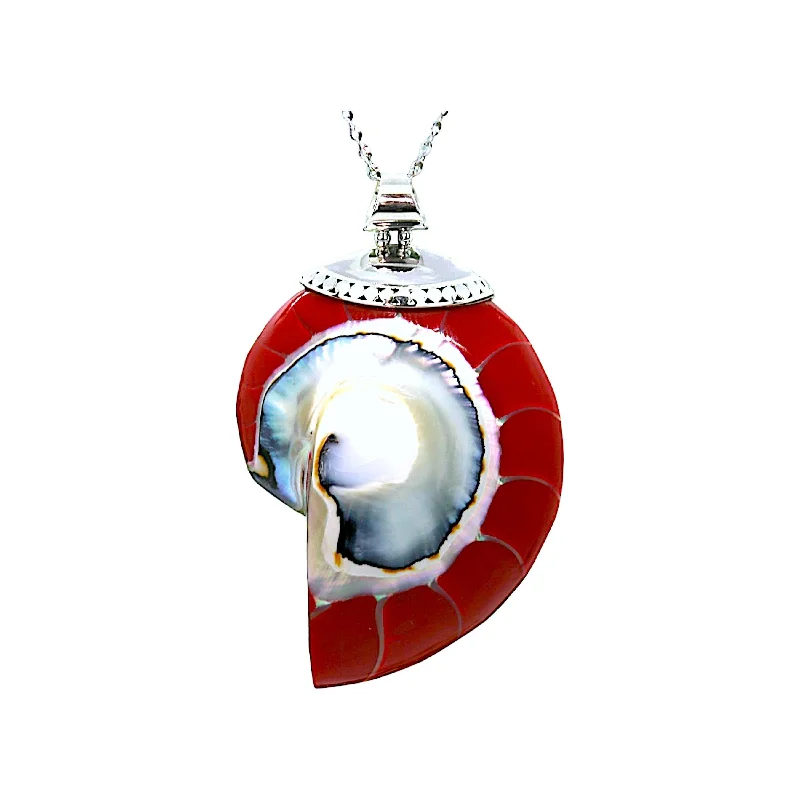 Ladies necklaces wedding styles-Red Natural Nautilus Pearl Shell Necklace