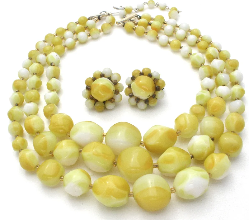 Ladies necklaces delicate strands-Light Green & Yellow Bead Necklace Set