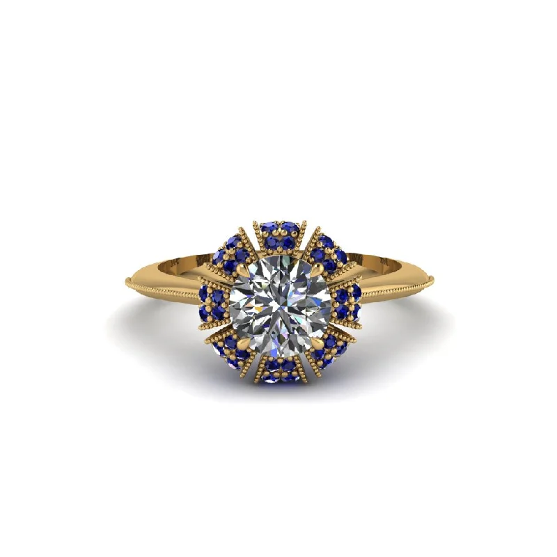 Ladies engagement rings upgrade ideas-Sapphire Crown Halo Engagement Ring - Annie No. 61