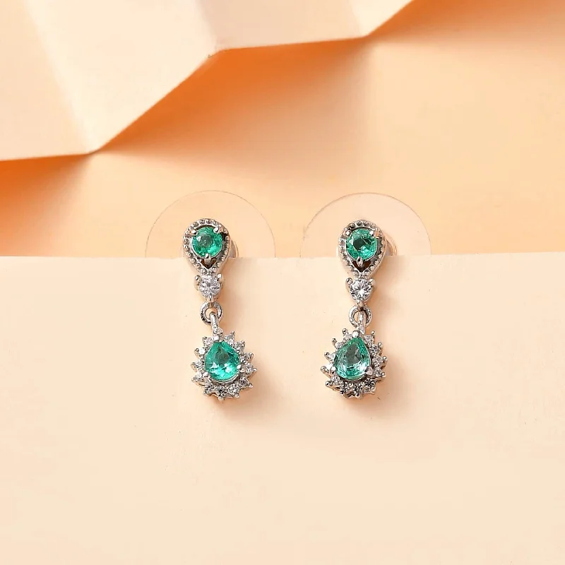 Ladies earrings youthful charm-Emerald Rain Drop Earrings