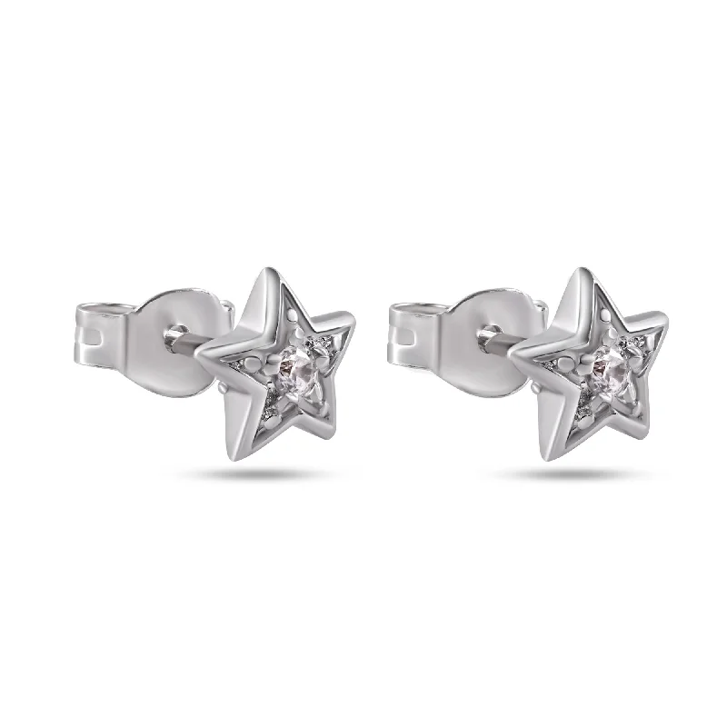 Ladies earrings stud designs-Silver 925 Rhodium Plated CZ Earrings - STE00003