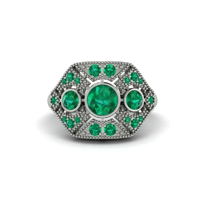 Ladies engagement rings dream styles-Emerald Art Deco Geometric Engagement Ring - Haven No. 21