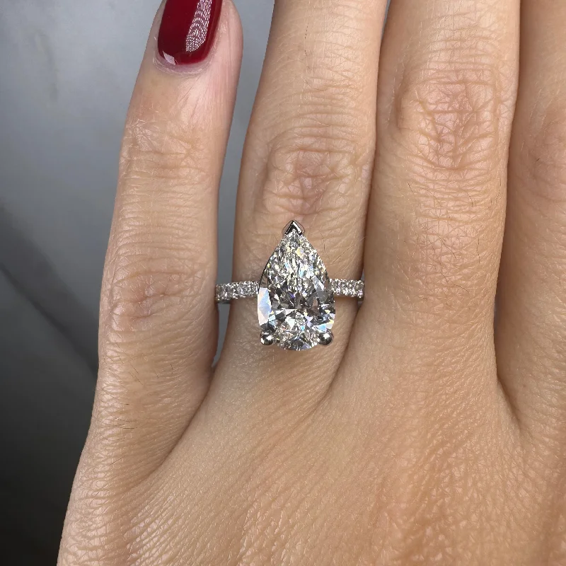 Ladies engagement rings financing plans-"Starry" 5 Carat Pear Shape Diamond Shoulder Engagement Ring