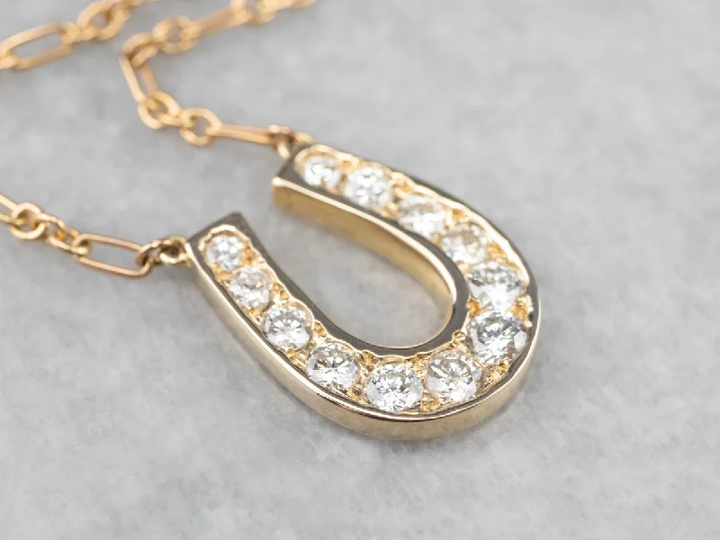 Ladies necklaces global brands-Lucky Diamond Horseshoe Gold Pendant Necklace