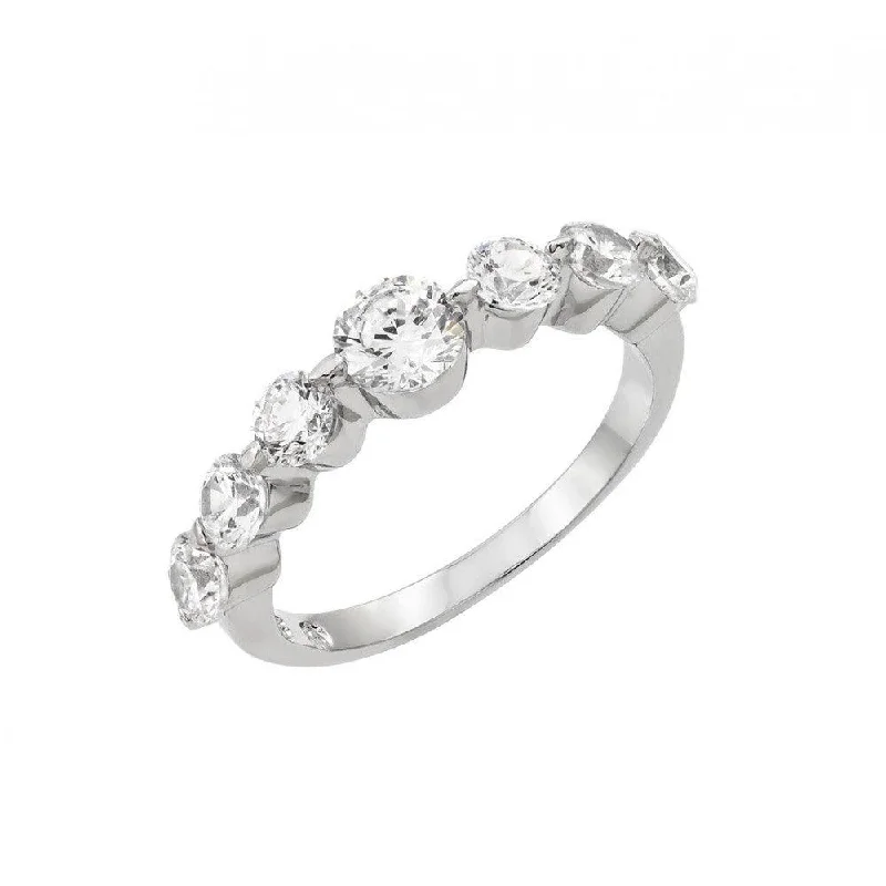 Ladies rings punk flair-Silver 925 Rhodium Plated Clear Round 7 Stone Set CZ Row Ring - BGR00898