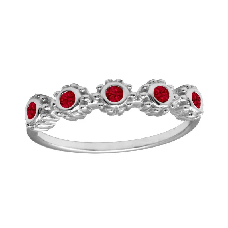 Ladies rings couple sets-Rhodium Plated 925 Sterling Silver 5 Flower Red CZ Ring - BGR01224RED