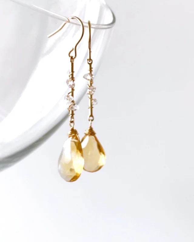 Ladies earrings friendship pairs-Citrine and Herkimer Diamonds Queen Earrings