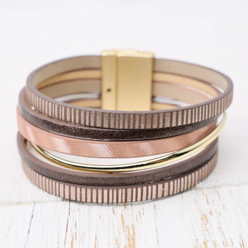 Ladies bracelets anniversary picks-Shiny Gold Metallic Gold & Brown Bracelet