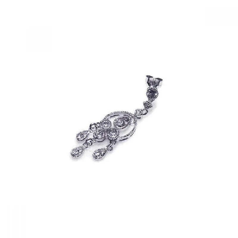 Ladies earrings sapphire stones-Clearance-Silver 925 Rhodium Plated CZ Three stranded Dangling Earrings - STE00030