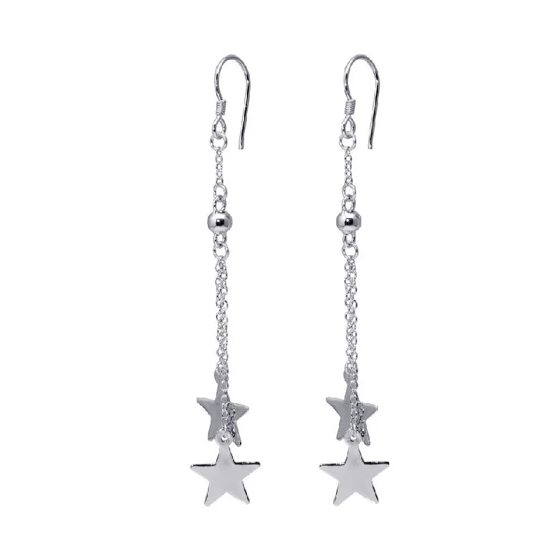 Ladies earrings mature styles-Silver 925 Rhodium Plated Two Wire Dangling Solid Star Hook Earrings - DSE00037