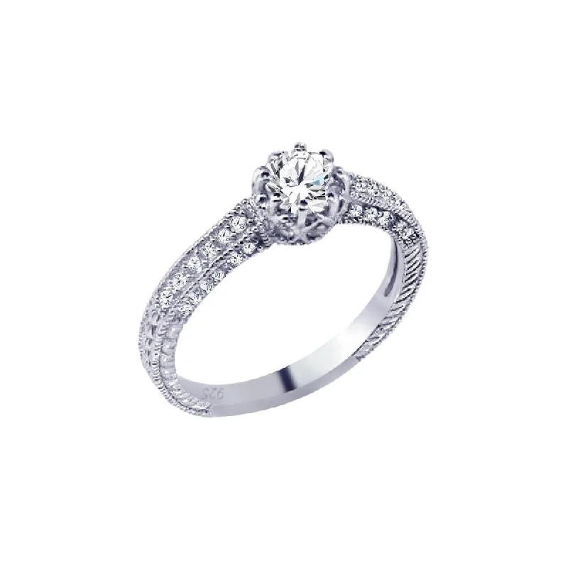 Ladies rings birthday surprises-Silver 925 Rhodium Plated Pave Round Center CZ Ring - ACR00026