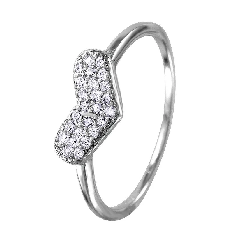 Ladies rings budget picks-Silver 925 Rhodium Plated CZ Encrusted Heart Ring - BGR01034