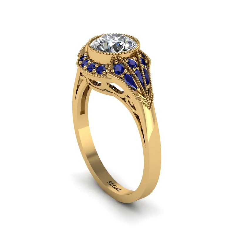 Ladies engagement rings statement rings-Sapphire Vintage-Inspired Besel Engagement Ring - Makenzie No. 61