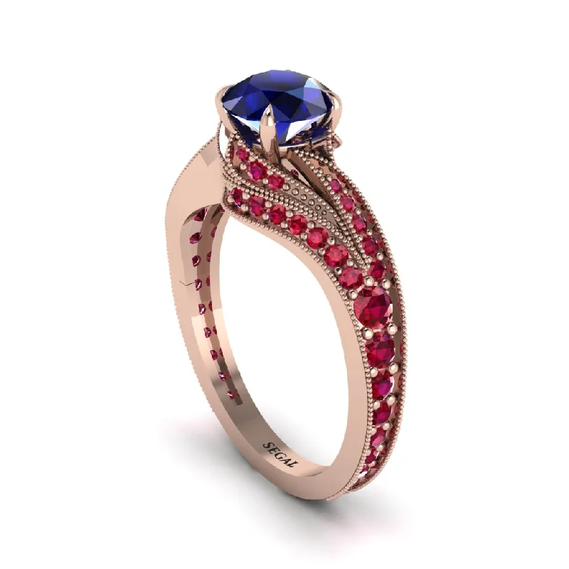 Ladies engagement rings romantic styles-Ruby 14K Gold Pave Engagement Ring - Magnolia No. 59